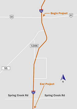 Map of I-35 through Cooke County