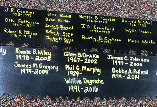 retired crew member names on saw blade